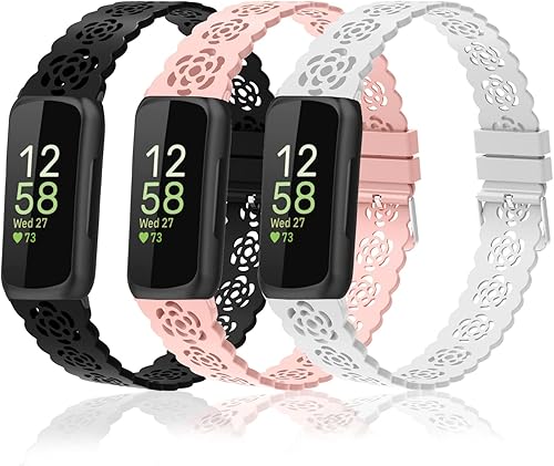 Nigaee Paquete de 3 correas de silicona de encaje compatibles con Fitbit Inspire 3Inspire 2Inspire HRInspire, correas de repuesto ajustables y