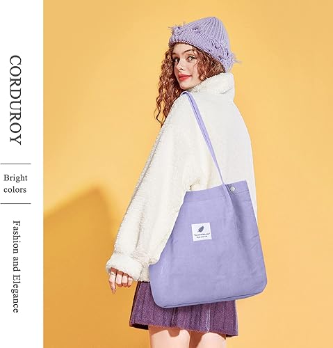 Miniatura 6 de Bolsas de pana para mujeres y niñas, bolsa de pana de gran capacidad, reutilizable, con bolsillos interiores