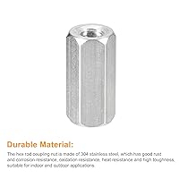 Vista 4 de uxcell Tuercas de acoplamiento M6 x 1 paso 0.984 in de longitud, 8 tuercas de acoplamiento de varilla hexagonal métrica de acero inoxidable 304