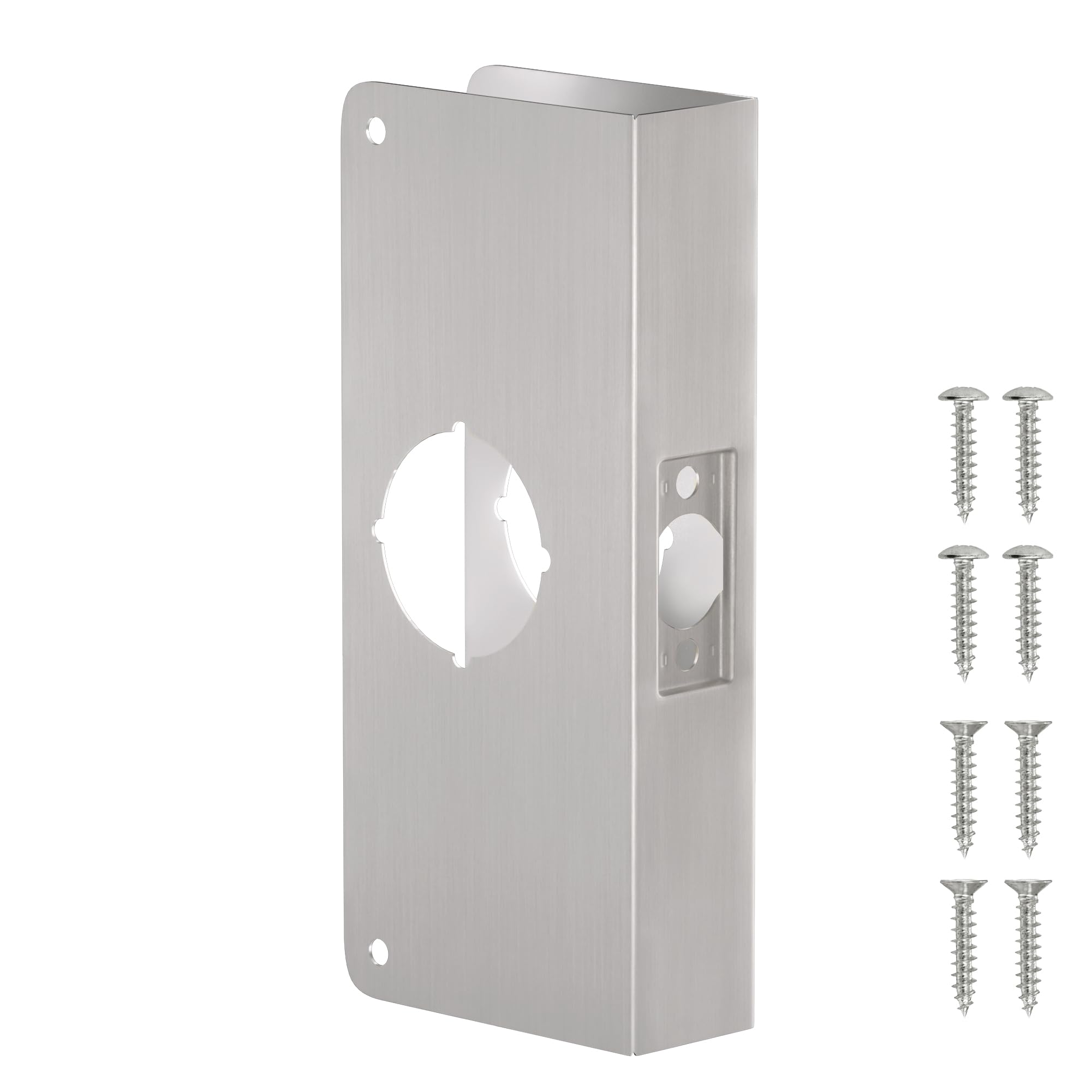 Photo 1 of Single Hole Door Knob Reinforcement Long Plate, Brushed Nickel, Fits 1-3/4" Doors, 2-3/8" Backset, Door Lock and Door Knob Cover Plate, Deadbolt Cover Plate Reinforce and Repair Wood or Metal Doors