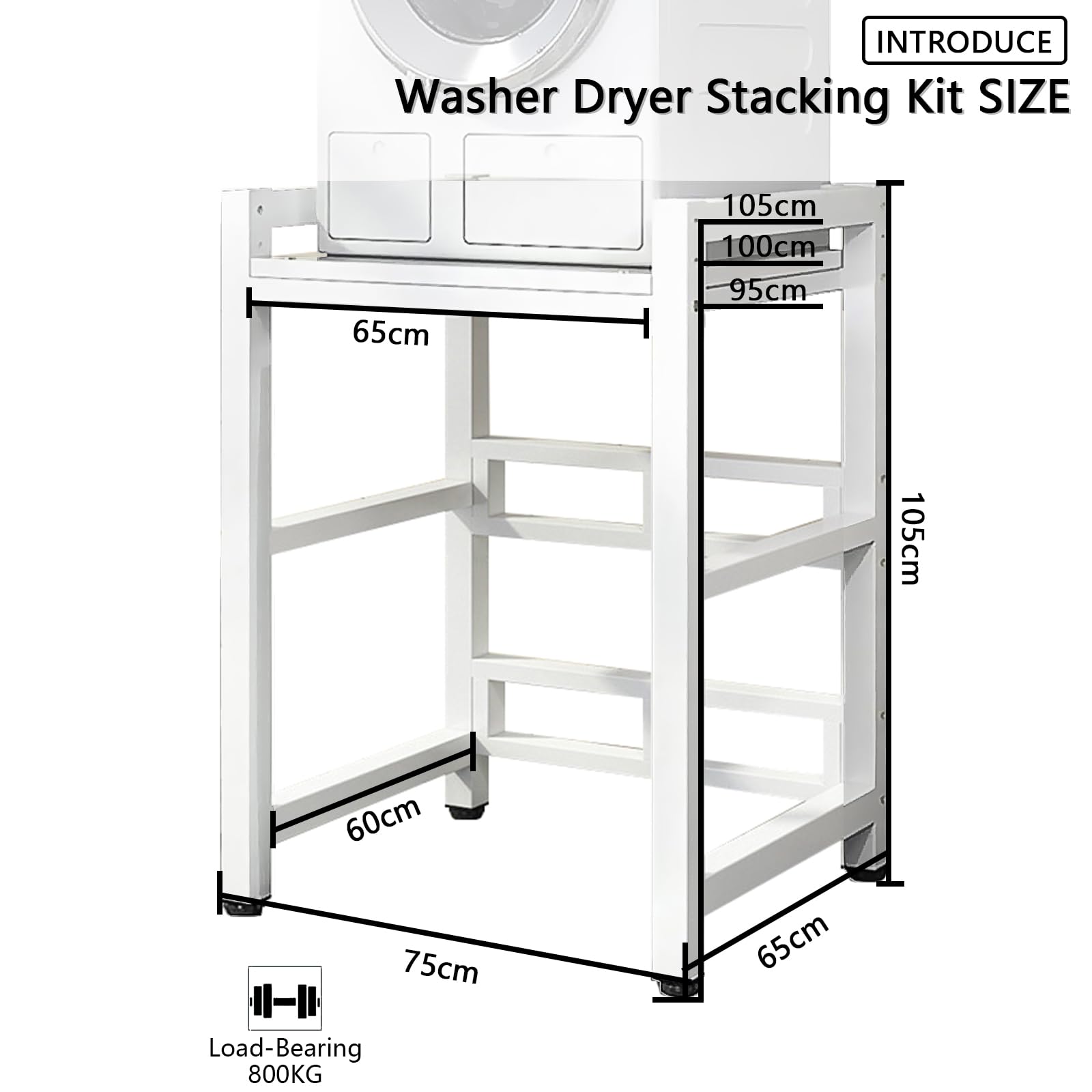 Supporto Asciugatrice Sopra Lavatrice Capacità di Carico 800KG, 3 Regolabile in Altezza Colonne per Lavatrici e Asciugatrici per Bagno/Balcone/Cucina (b-b, 75x65x105cm)