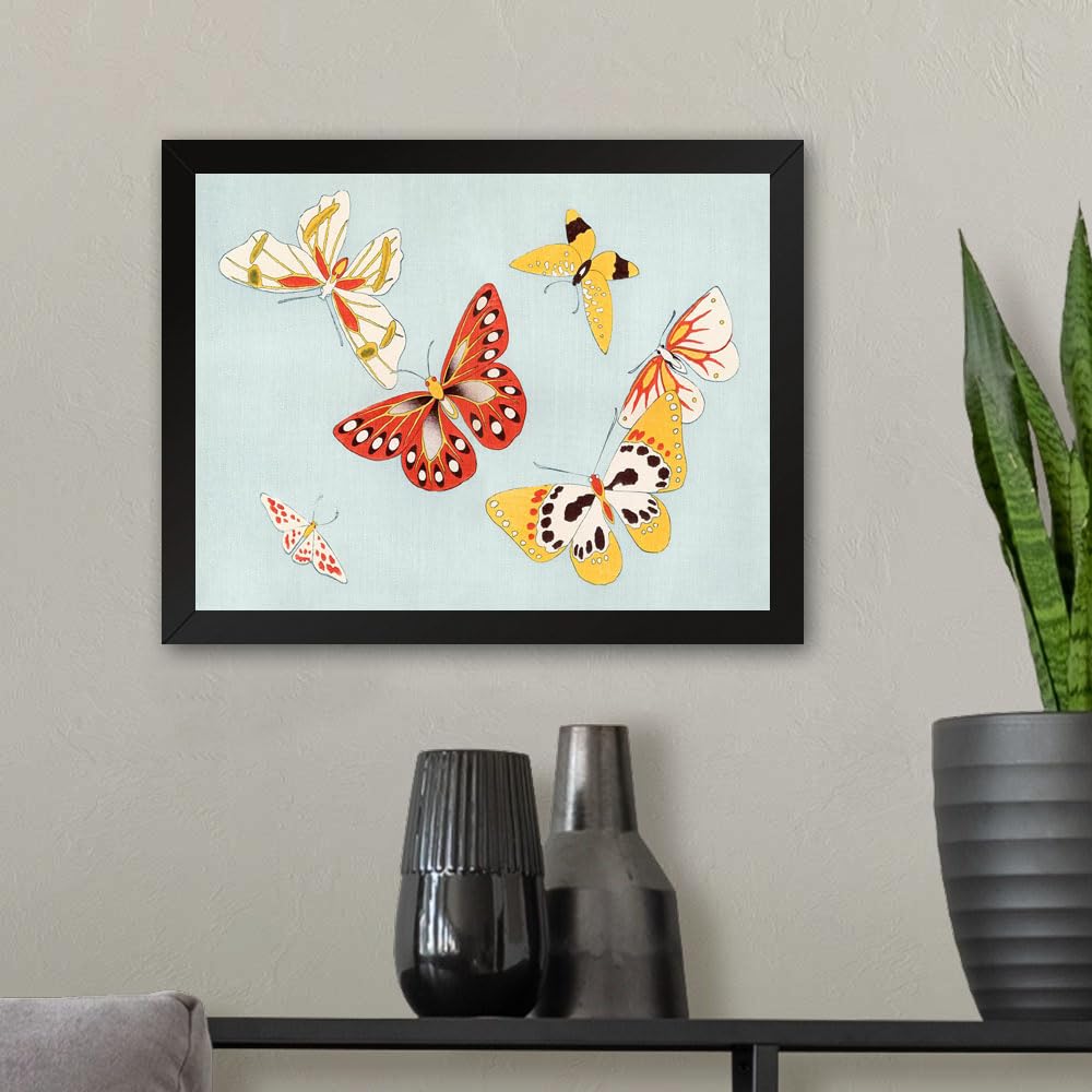 GADGETS WRAP Printed Photo Frame Matte Painting for Home Office Studio Living Room Decoration (11x9inch Black Framed) - Kamisaka Sekka Japanese Butterfly Poster
