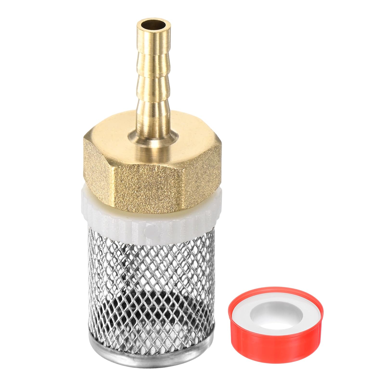 M METERXITY 1-Set 6mm Filter Copper Tube Joint, Stainless Steel Inline Strainers Filter Copper Tube Joint Hose Connection with 1 Sealing Tape for Garden/Swimming Pool/Fish Tank Filters