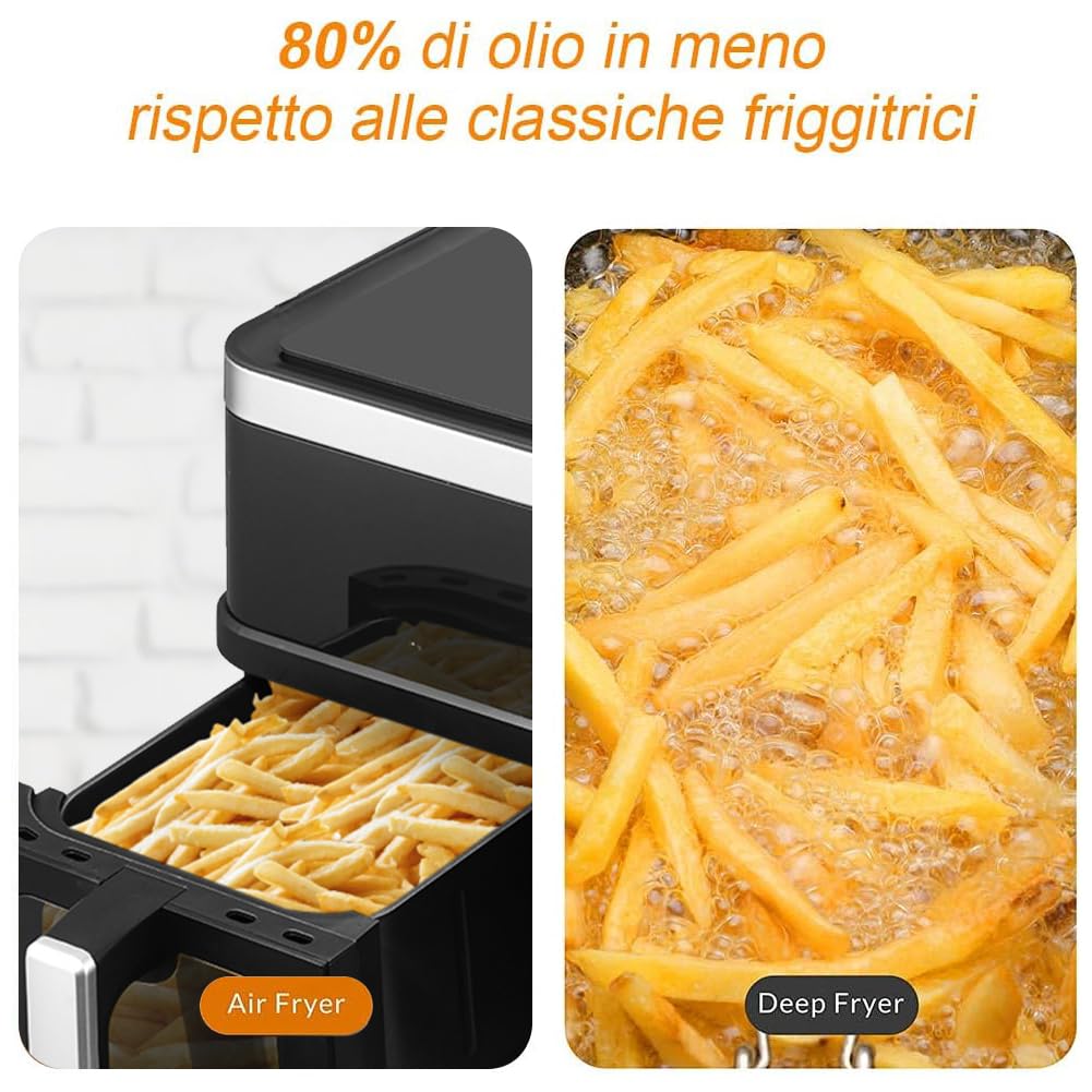 Bakaji Friggitrice ad Aria Calda Senza Olio Airfryer Frigge Cuoce Arrostisce in modo Naturale e Salutare Potenza 2400W con Timer Regolazione Temperatura fino a 200° (12 Litri)