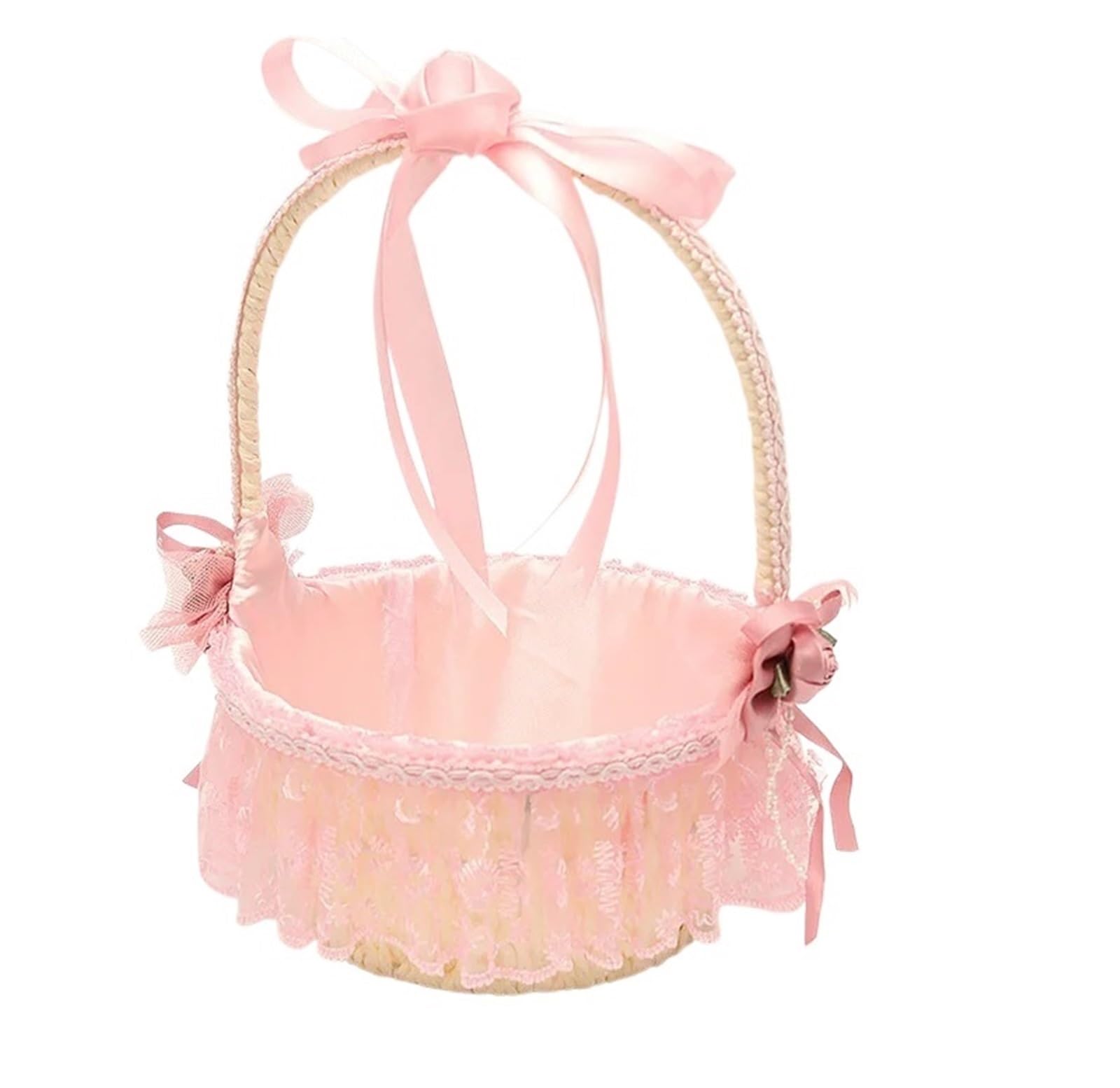 Wedding Flower Baskets, Flower Basket Wedding Bride Hand Held Lace Petal Scattering(Color2)