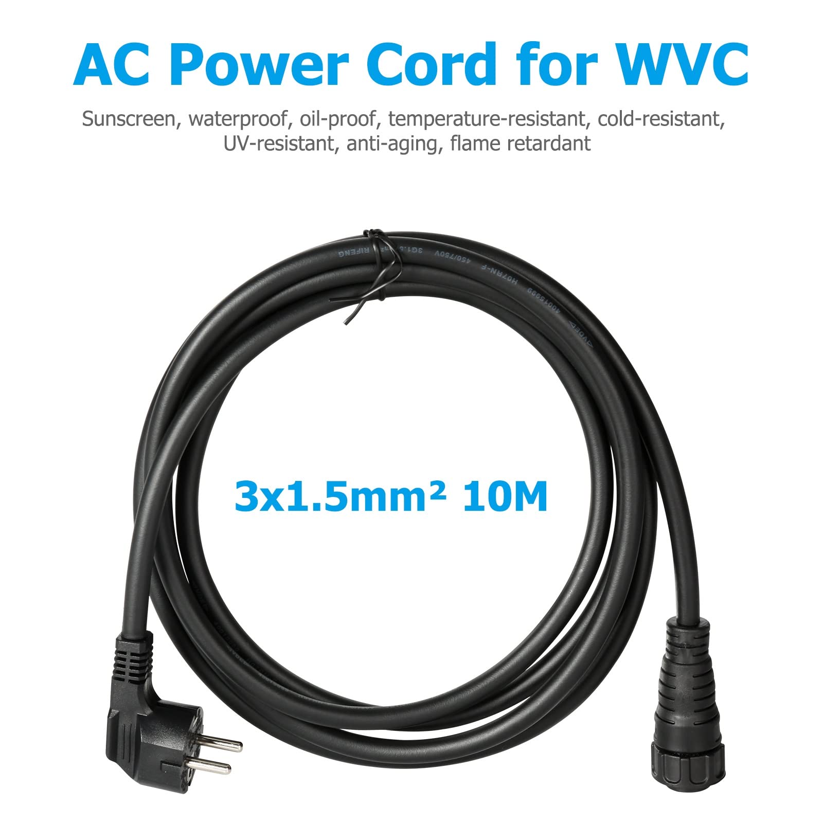 DEWIN AC-kabel, 10 m 600/700/1200/1400/1600 W fotovoltaïsche micro-omvormer AC-netsnoer for WVC 3x1,5 mm² EU-stekker