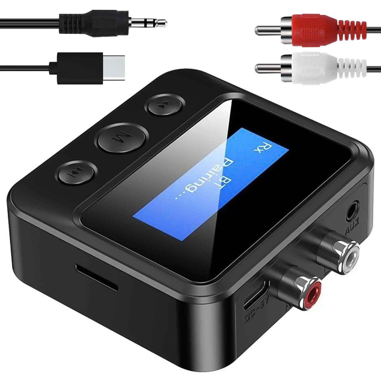 Transmisor Receptor Bluetooth 5.3, Adaptador de Audio inalámbrico 2 en 1, transmisor Bluetooth con Pantalla de conmutador de Baja latencia de Encendido/Apagado de 3,5 mm AUX/RCA para TV estéreo