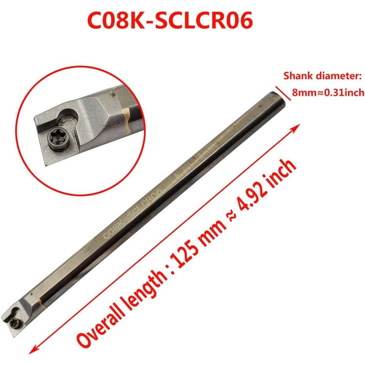 1 pièce C08K-SCLCR06 CNC Tour en carbure de tungstène Support d'outil rotatif en acier au tungstène