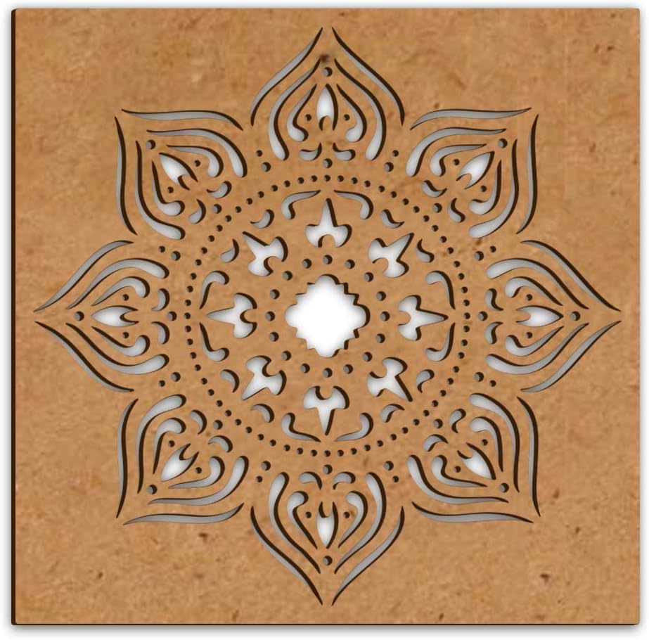 Flower Design Diwali Rangoli Wooden Stencil for Diwali Decoration, 8X 8Inches, Brown by Indian Collectible