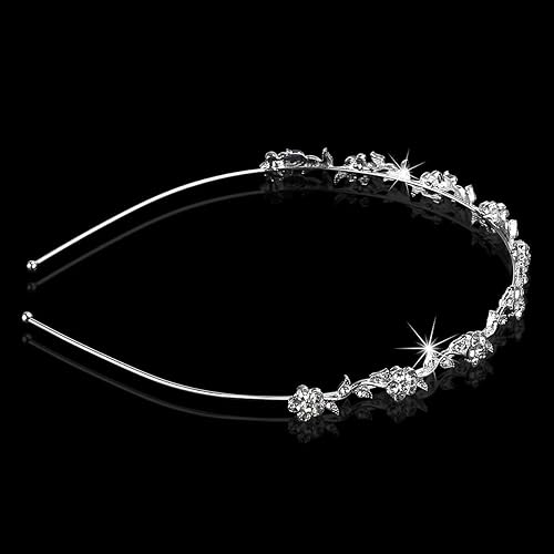 Miniatura 4 de Diadema de novia para boda, diadema de cristal, elegante corona de princesa, corona de flores, hojas, tiaras de boda para novia, diadema de