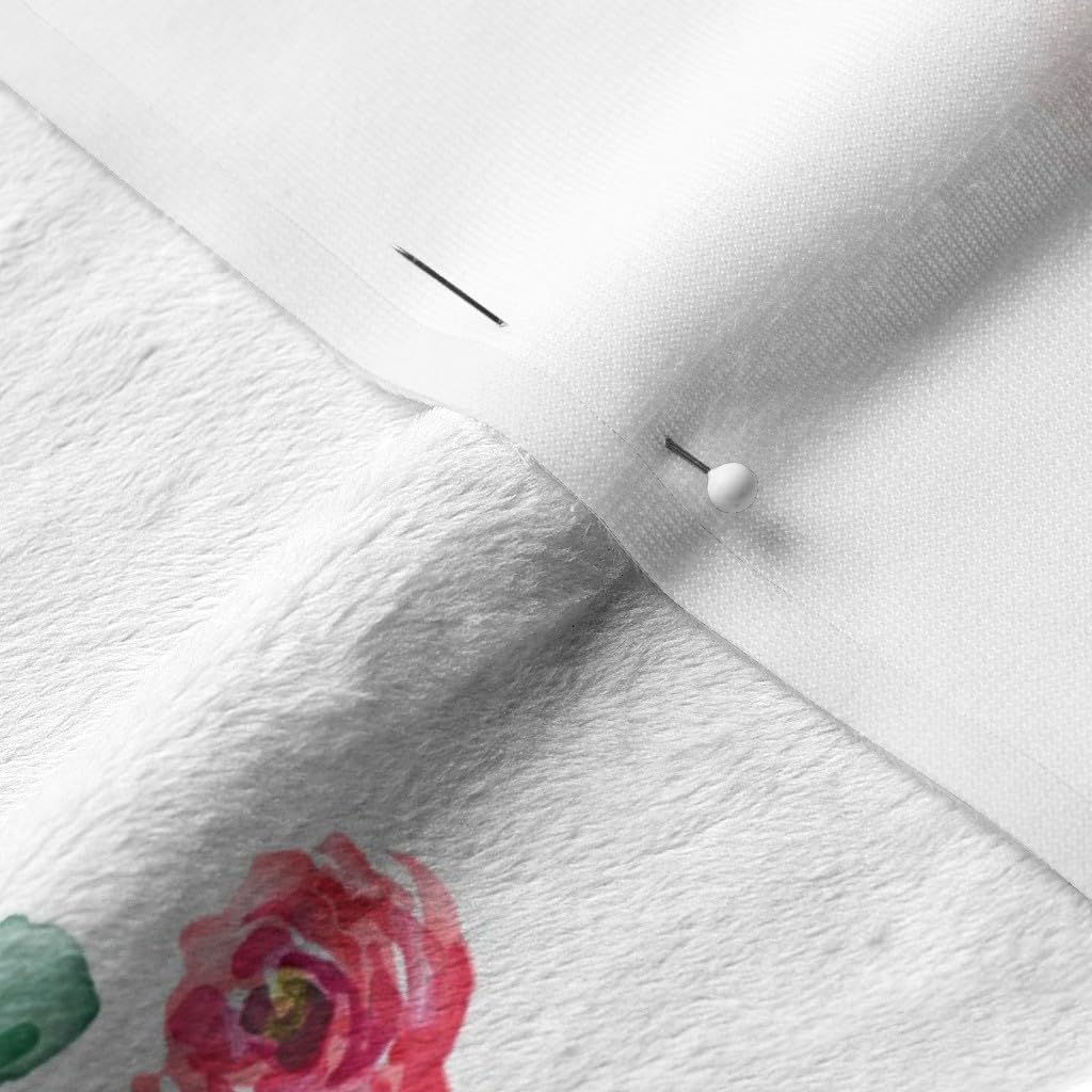 Spoonflower Fabric - Floral Deer Fat Woodland Flowers Watercolor Pink Printed on Minky Fabric by The Yard - Sewing Baby Blankets Quilt Backing Plush