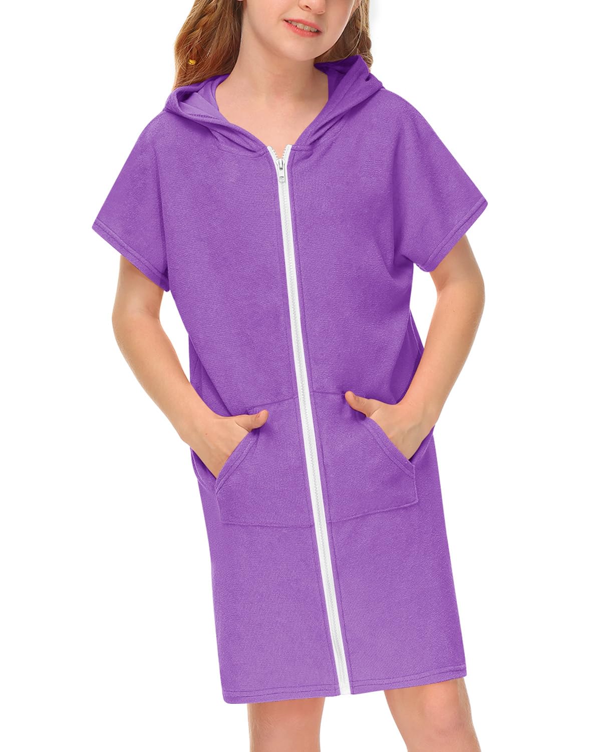 BesserBay Toddler Girls/Boys Short Sleeve Hooded Coverups Purple Full Zip Terry Wraps 4 Years