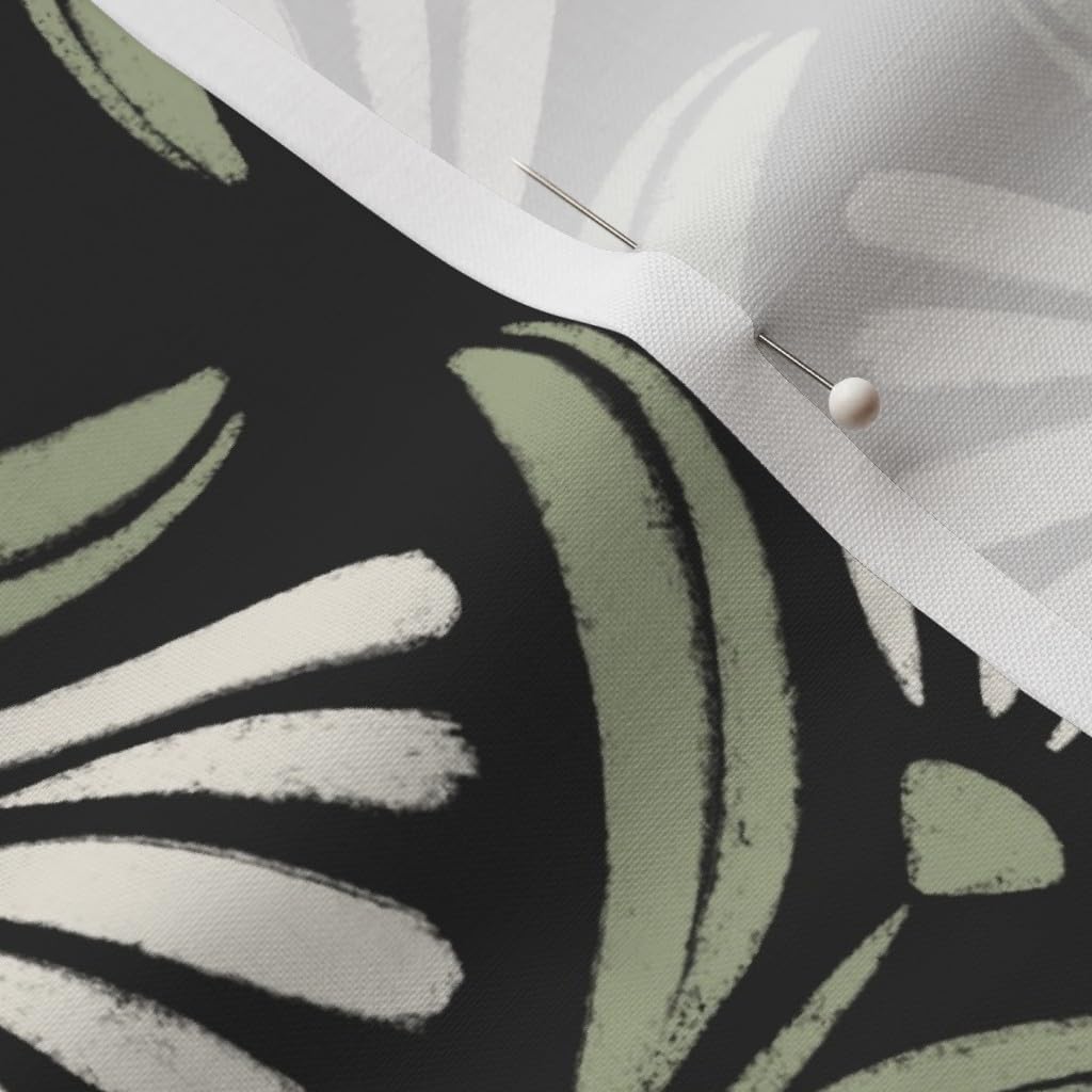 Spoonflower Fabric - Abstract Floral Geometric Ogee Green Black Cream White Art Deco Printed on Petal Cotton Fabric Fat Quarter - Sewing Quilting Apparel Crafts Decor