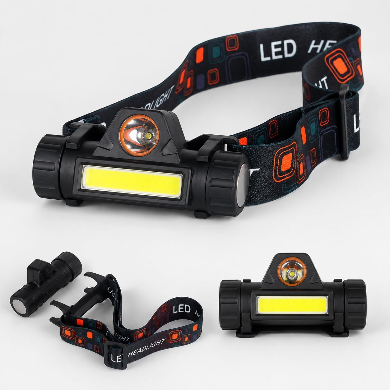 High Power LED Headlamp Rechargeable, COB + Focus Torch Light Head Band, USB Charging Waterproof Head Light for Camping, Trekking, Fishing, Night Work, Cycling & Emergency Use-image-9