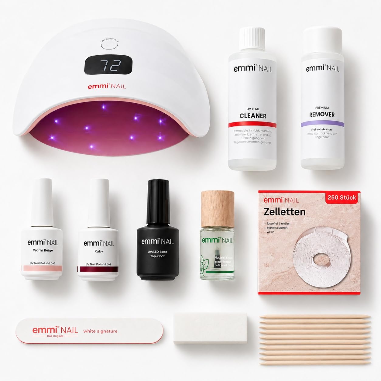 Emmi Nail Shellac Nagelpflege Set mit UV/LED Lichthärtungsgerät, Base & Top Coat, 2 Farben, Komplett-Set - Starter Set UV Nagellack mit LED Lampe Seashell (Seashell)