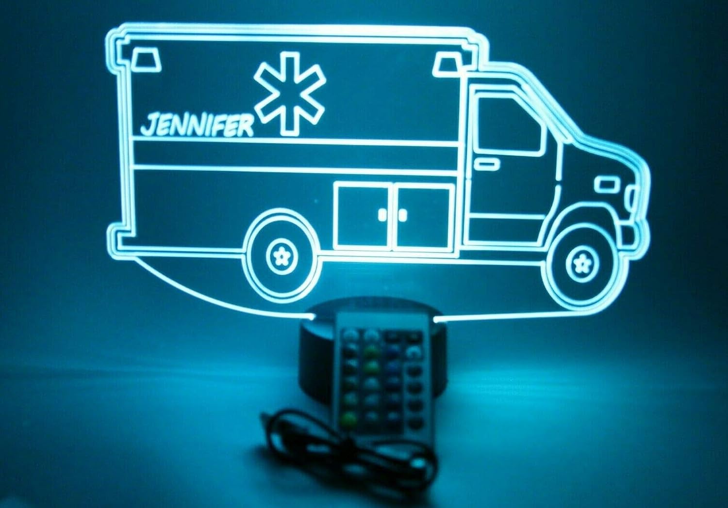 Ambulance Emergency Medical Services EMT EMS Technicians Paramedics Vehicle Night Light Up LED Free Engraved Custom Name Personalized Table Lamp Room Decor With Remote 16 Colors It's WOW, Great Gift