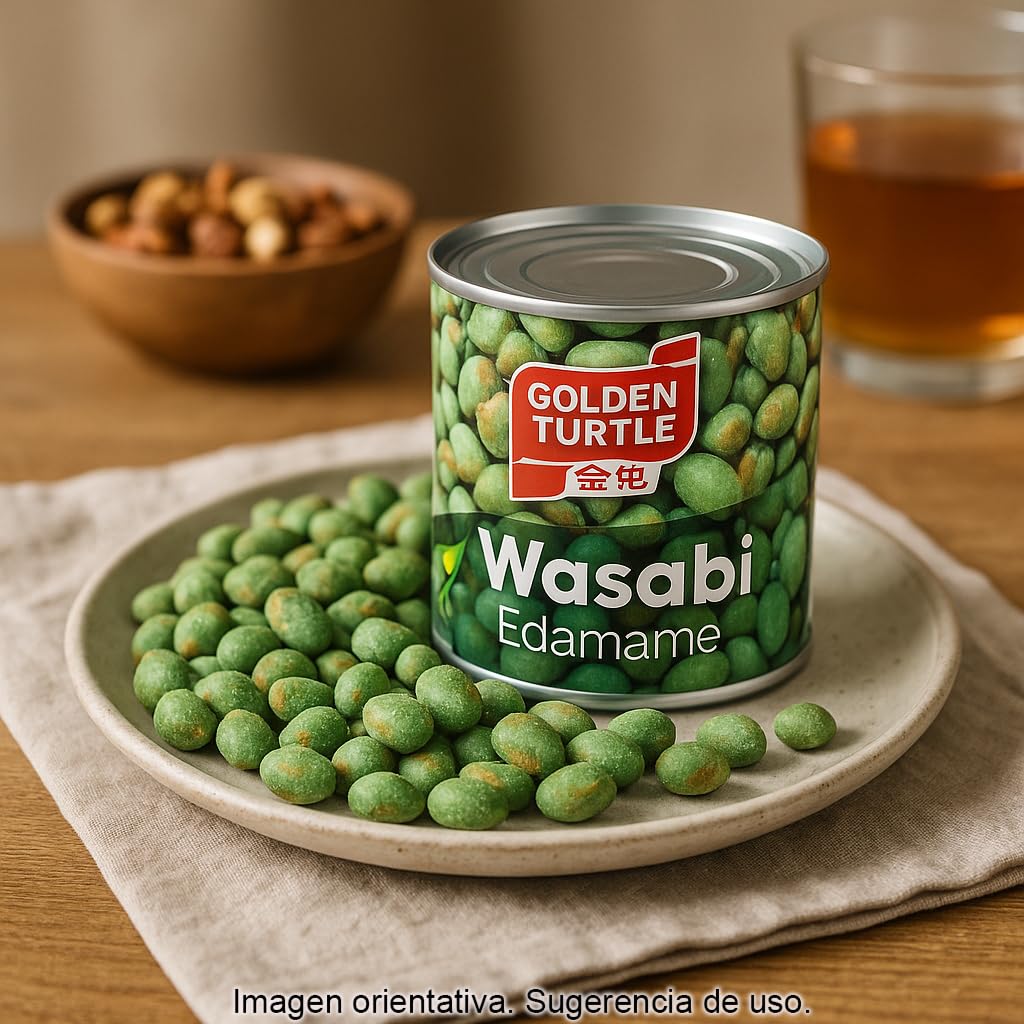 Edamame seco sabor wasabi 140 g en lata con tapa Snack japonés crujiente y picante para aperitivo, ensaladas y picoteo