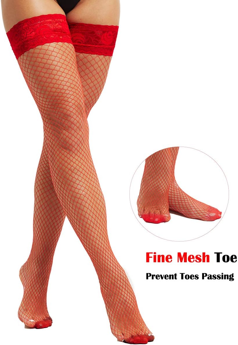 Seam Back Fishnet Thigh High Stockings Silicone Lace Top Lingerie Stay Up Sheer Nylon Hosiery - Image 3
