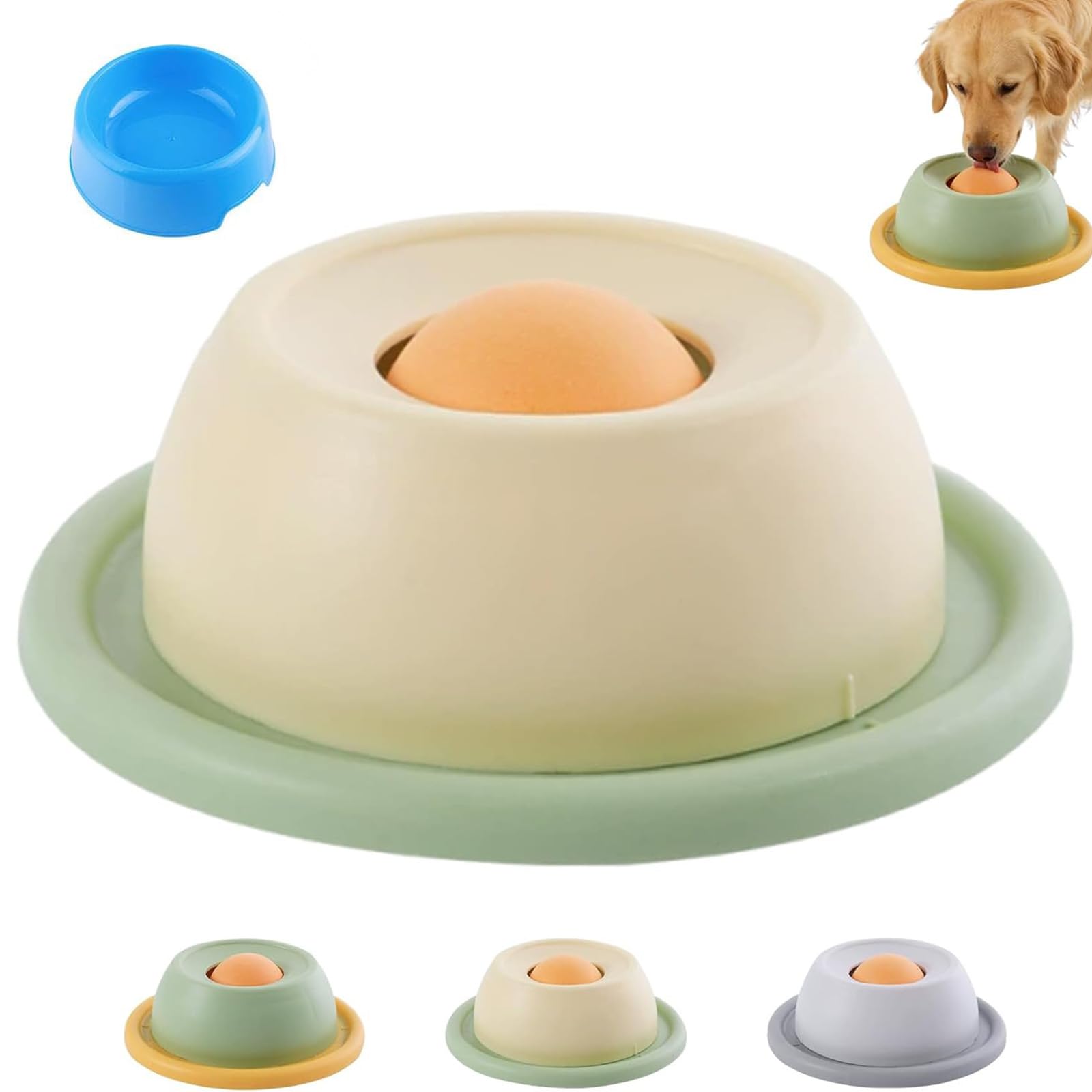 Dog Licker Ball In a Bowl, Snack Spin Dog, Pet Lick Bowl for Dogs, Non-Slip Slow Feeder Sphere for Wet Food & Liquid Treats, Interactive Enrichment Toy for Calming Feeding And Stress Relief (A)