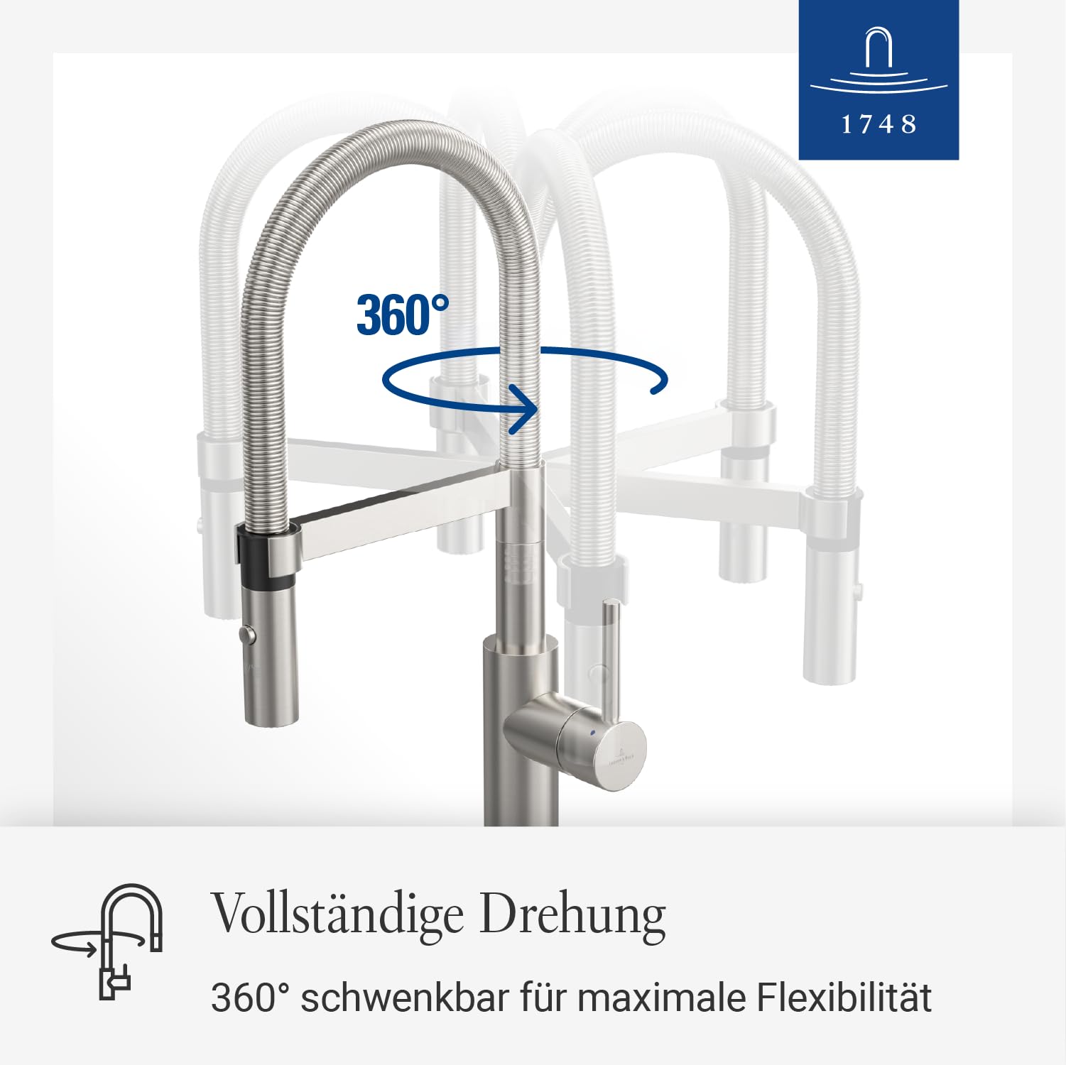 Villeroy & Boch Steel Expert 2.0 Küchenarmatur, Hochdruck, Wasserhahn Küche mit Umschaltfunktion und schwenkbarem Auslauf, Spültischarmatur wassersparend, Auslauf Höhe 170mm, Edelstahl massiv