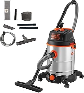 Black+Decker Aspirador Multiuso BXVC30XTDE de sólidos y líquidos con Toma para Herramientas eléctricas integrada (1600 W, 30 l)