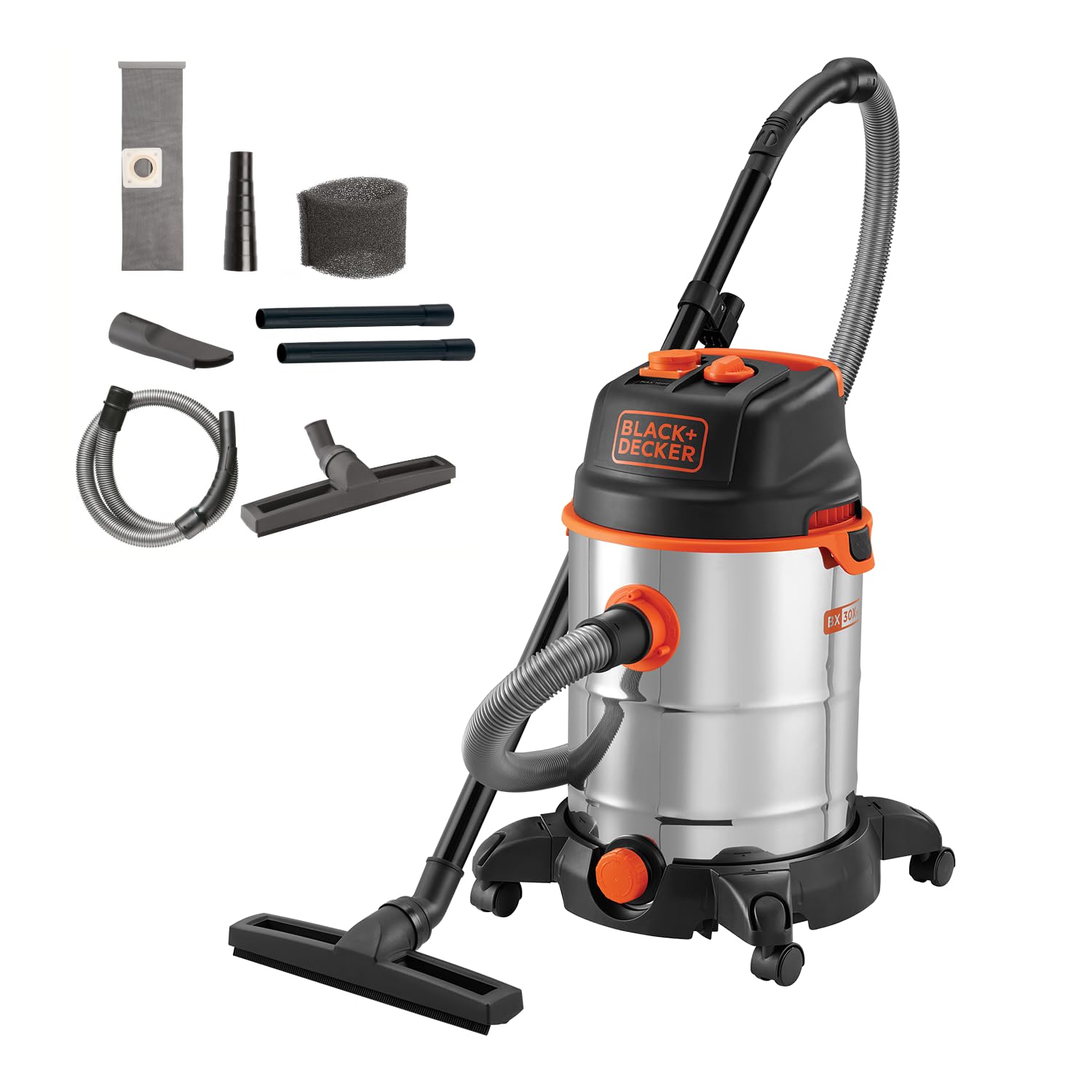 BLACK+DECKER Nass und Trockensauger BXVC30XTDE mit Integrierte Steckdose für Elektrowerkzeug (1600 W, 30 Liter)