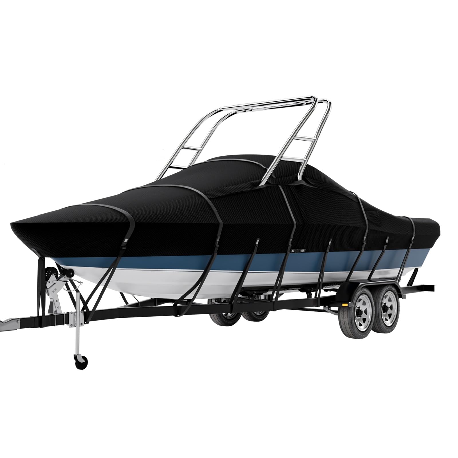 tuszom 900d 100% waterproof ski & wakeboard tower boat cover tear-proof trailerable full size boat cover for boats with ski or wakeboard towers (black, 20'-22'l, beam width to 106" w)