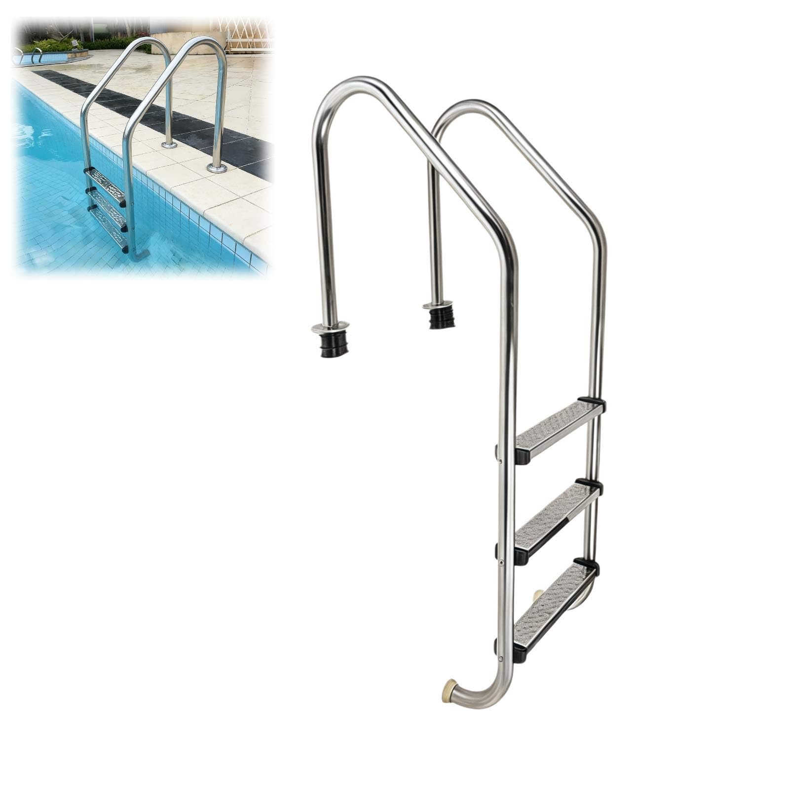 Scala per Piscina interrata a 4 gradini in Acciaio Inox Resistente e Antiscivolo, Facile da Montare per Piscine Interne/Esterne.