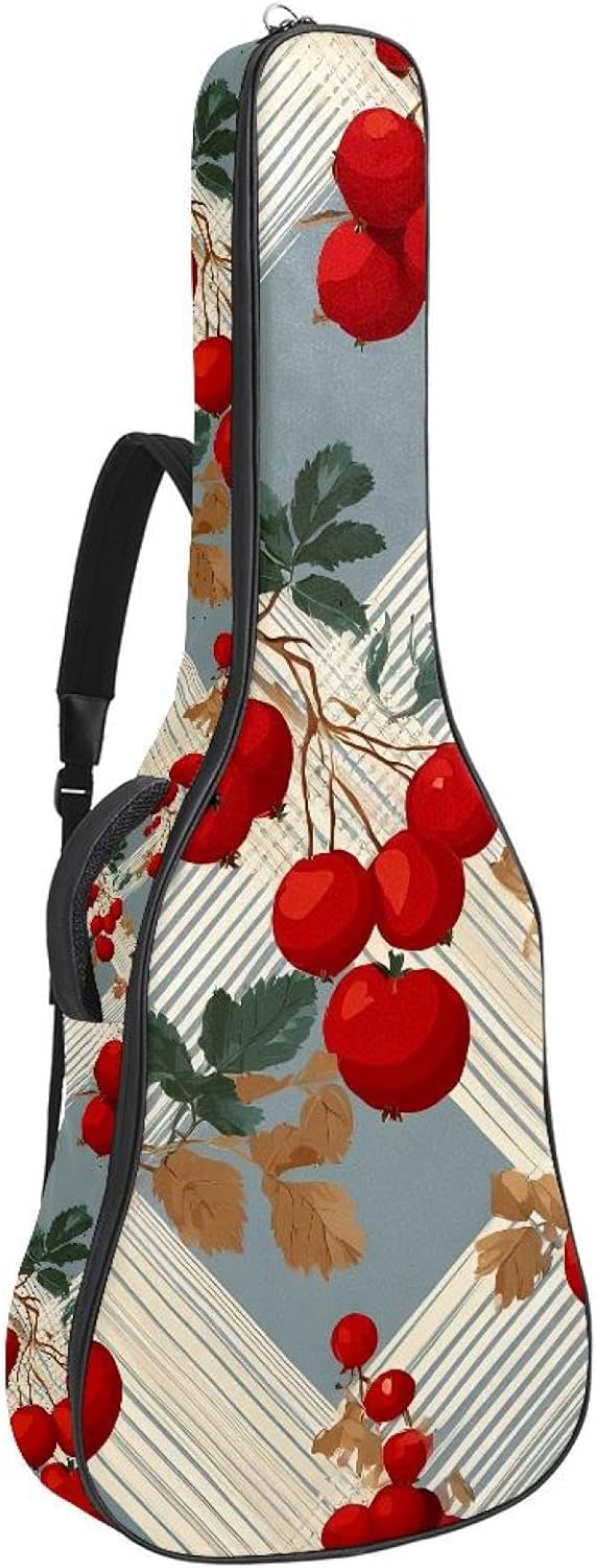 40 41 42 Inch Acoustic Guitar Bag, 0.4 In Thick Sponge Padded Guitar Case Gig Bag with Back Hanger Loop and 2 Pockets, Cowberries and Apples Wavy Grid