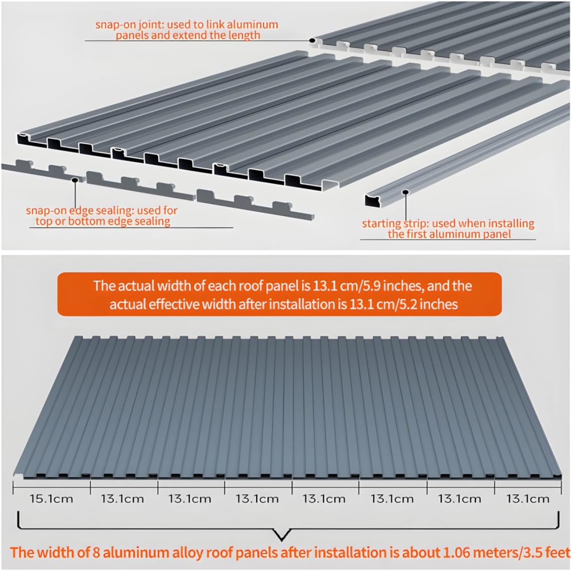 100-Pcs Metal Roof Panels,5.2in Wide Aluminum Alloy Waterproof Roofing Panel,Outdoor Insulated Corrugated Roofing Panels for Gazebo, Sheds, Stables, Garages and Mobile Homes（Solid-6.5FT Length）