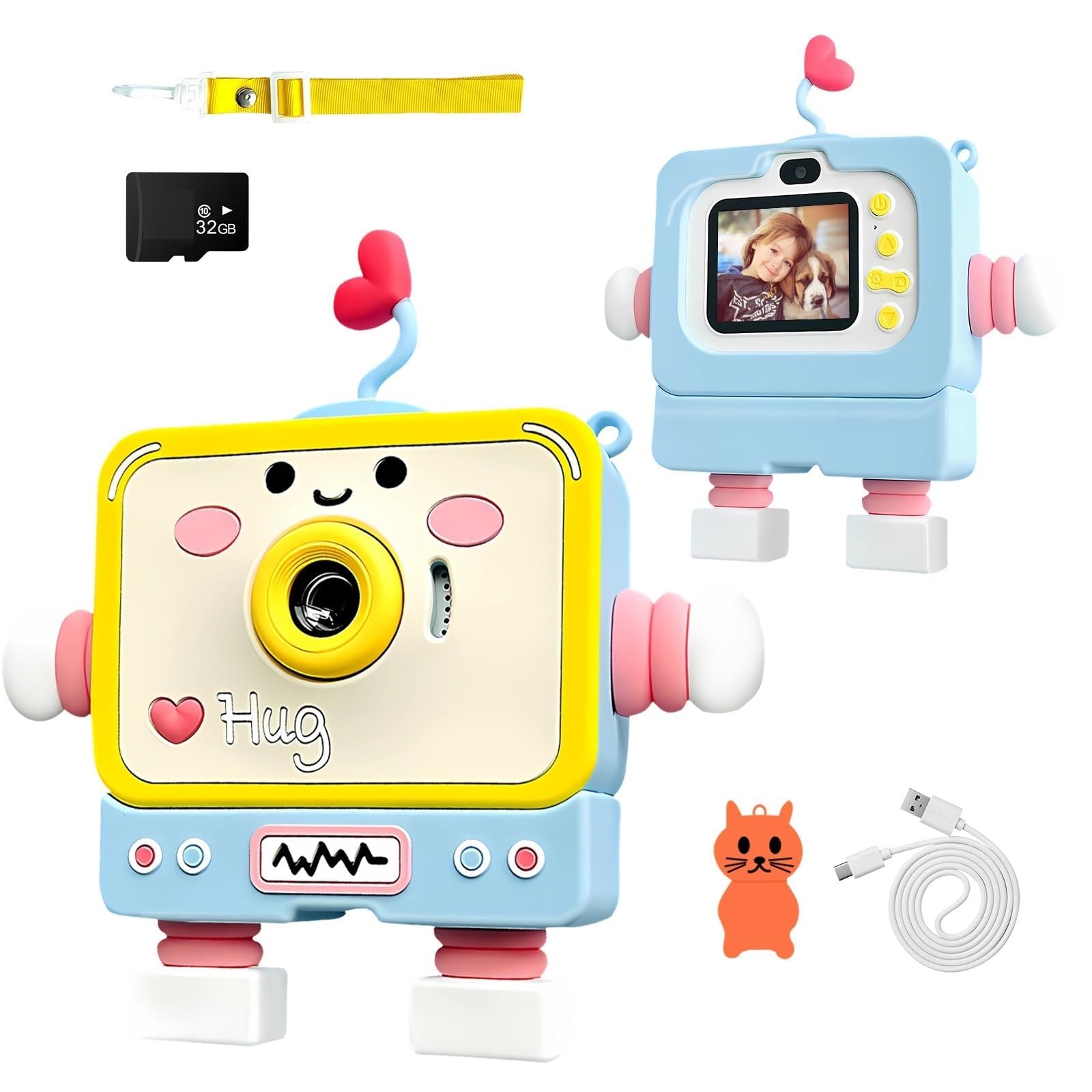 HONGSAMDE Kids Camera for 3-12 Year Old Children, 2 Inch Screen Kids Camera Toy 1080P Video Camcorder with Cartoon Robot Soft Silicone Cover Ideal Gift for Kids, 32G FT Card Included