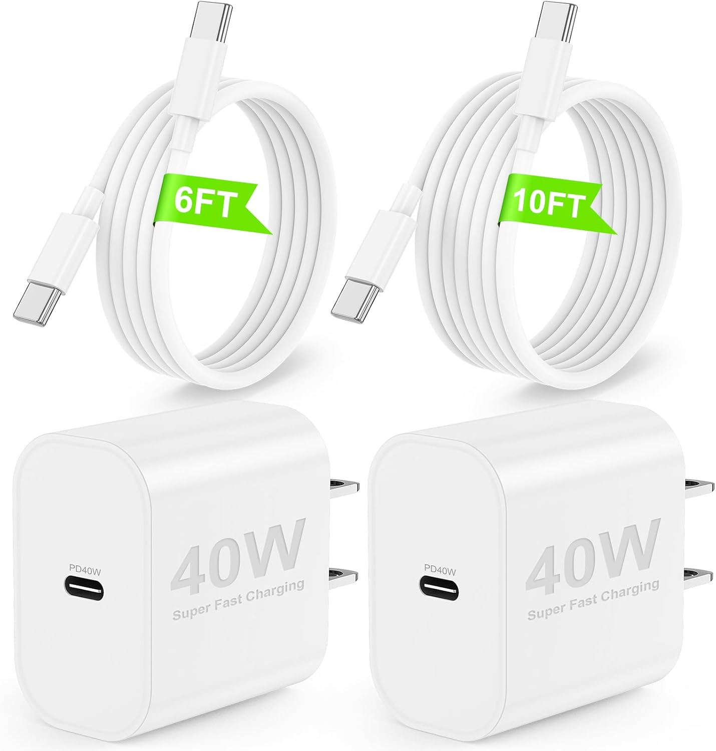40W USB C Fast Charger Block for iPhone 17/Air/17 Pro/17 Pro Max/16/15 Pro Max, iPhone Charger Fast Charging with Long 6FT+10FT USB C to C Cable, PD 3.0 Super Fast Charging for iPad Pro/Air/Mini-2Pack 40W USB C Fast Charger Block for iPhone 17/Air/17 Pro/17 Pro Max/16/15 Pro Max, iPhone Charger Fast Charging with Long 6FT+10FT USB C to C Cable, PD 3.0 Super Fast Charging for iPad Pro/Air/Mini-2Pack