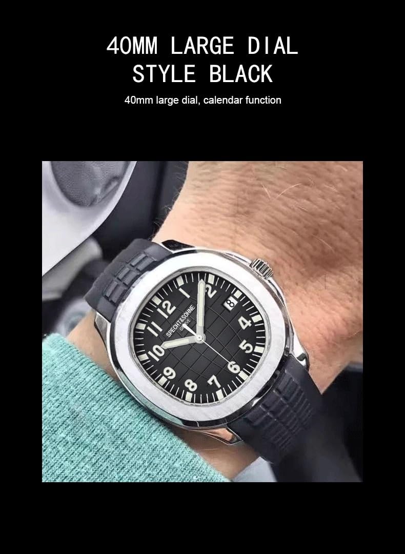 Specht & Söhne Zegarki męskie Japonia Miyota 8215 mechanizm zegarowy Sport Classic automatyczny mechaniczny zegarek męski na rękę, gumowa tasiemka, wodoszczelna, 40 mm