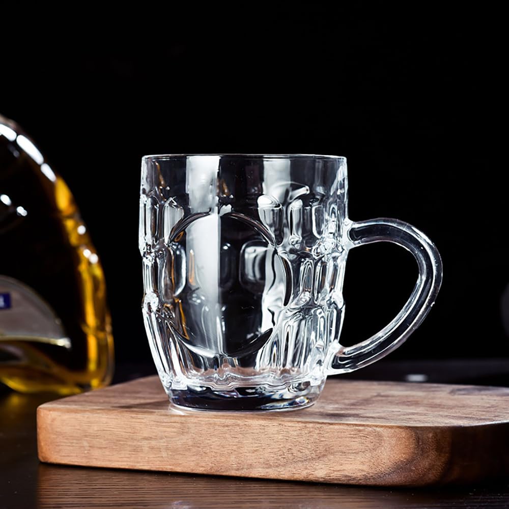 Dimple Stein - Set di 4 boccali da birra da 283,5 g, con manico, in vetro, lavabili in lavastoviglie e adatti al congelatore, trasparenti e durevoli, set da 4