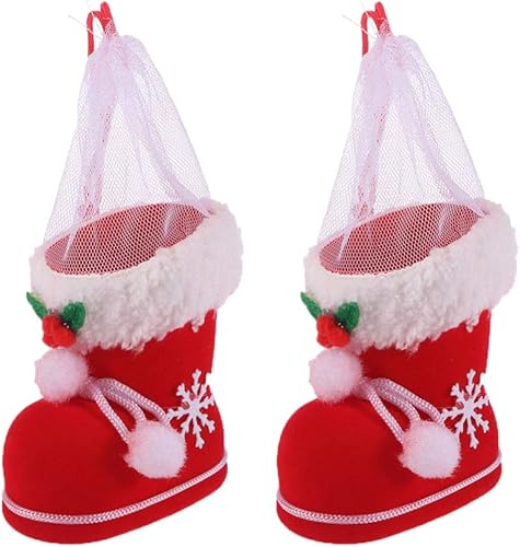 TOYANDONA 2 botas de caramelo de Navidad con pompones, bolsa de regalo de Cnady para árbol de Navidad, calcetín de Navidad, mini botas de Santa para