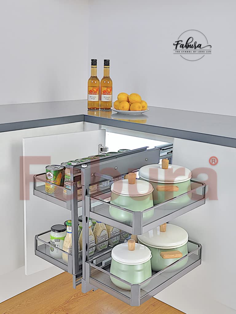 Fabura Glass Magic Corner (Universal) | Glass + Aluminium + SS PVC Bottom Basket + Soft Close
