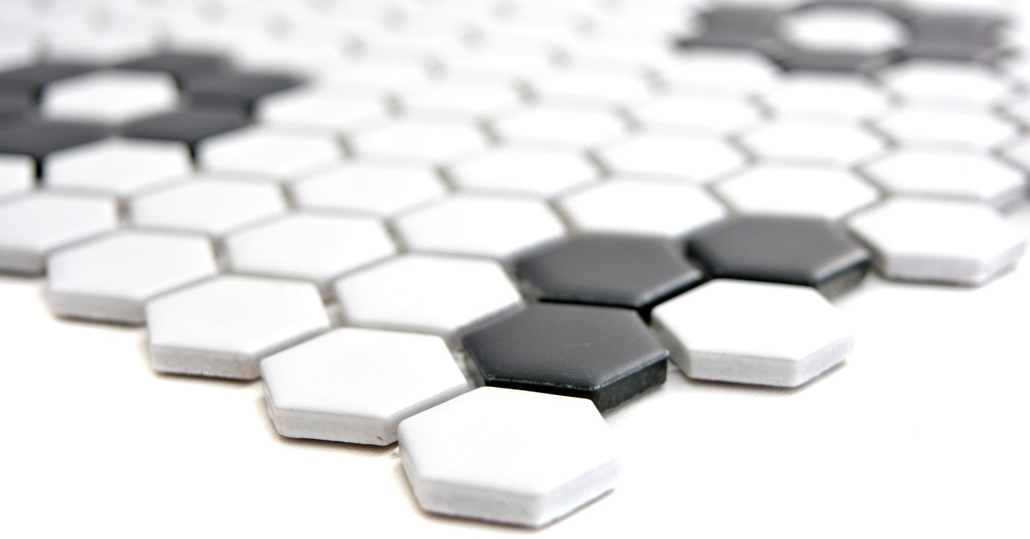 Mosaïque Céramique Hexagone Aspect Pierre - Blanc/gris/marron - Mat - Pour Mur (cuisine) - Neuf