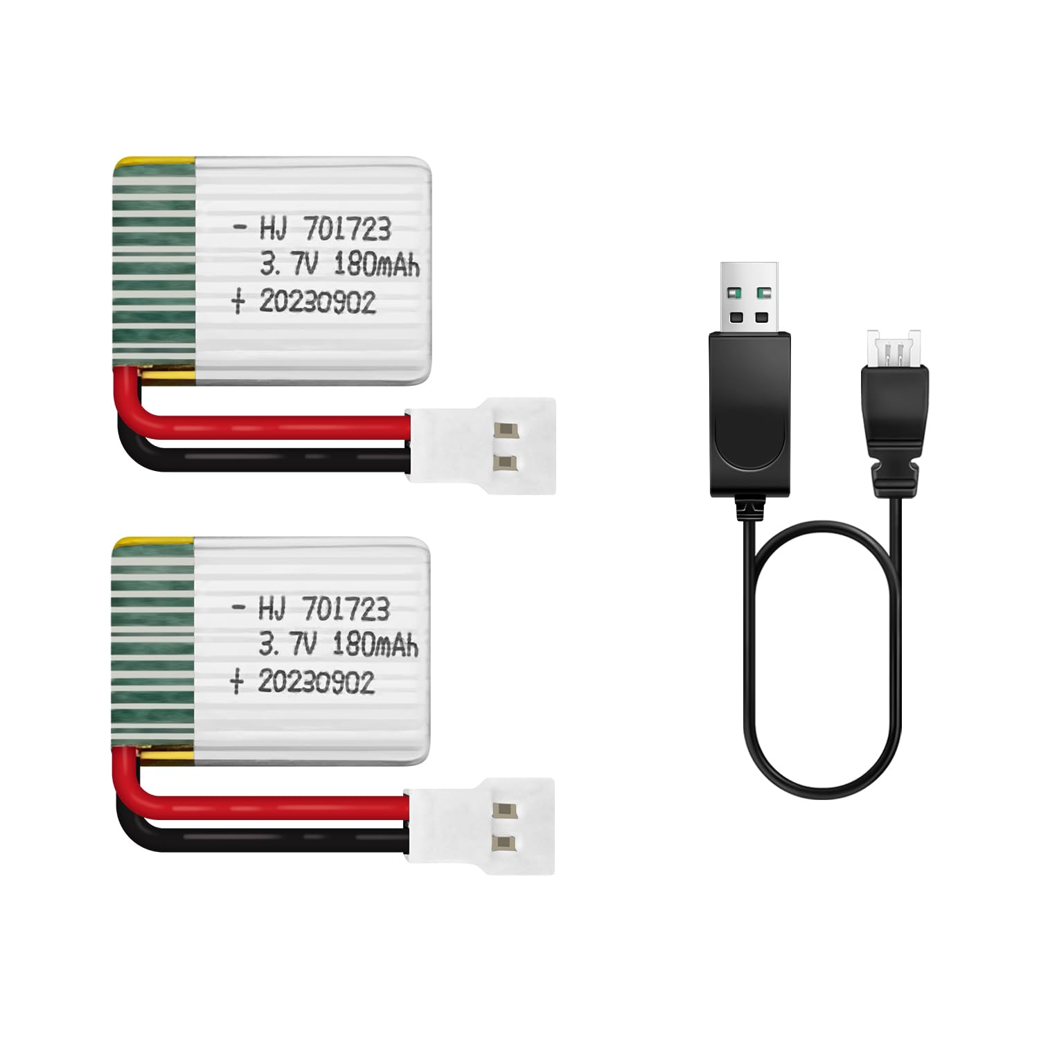 2 Pcs 3.7V Lipo Battery, 180 mAh Rechargeable Lithium Polymer Battery for RC Plane Helicopter Drone All Models & Toys (XH2.54 Connector)