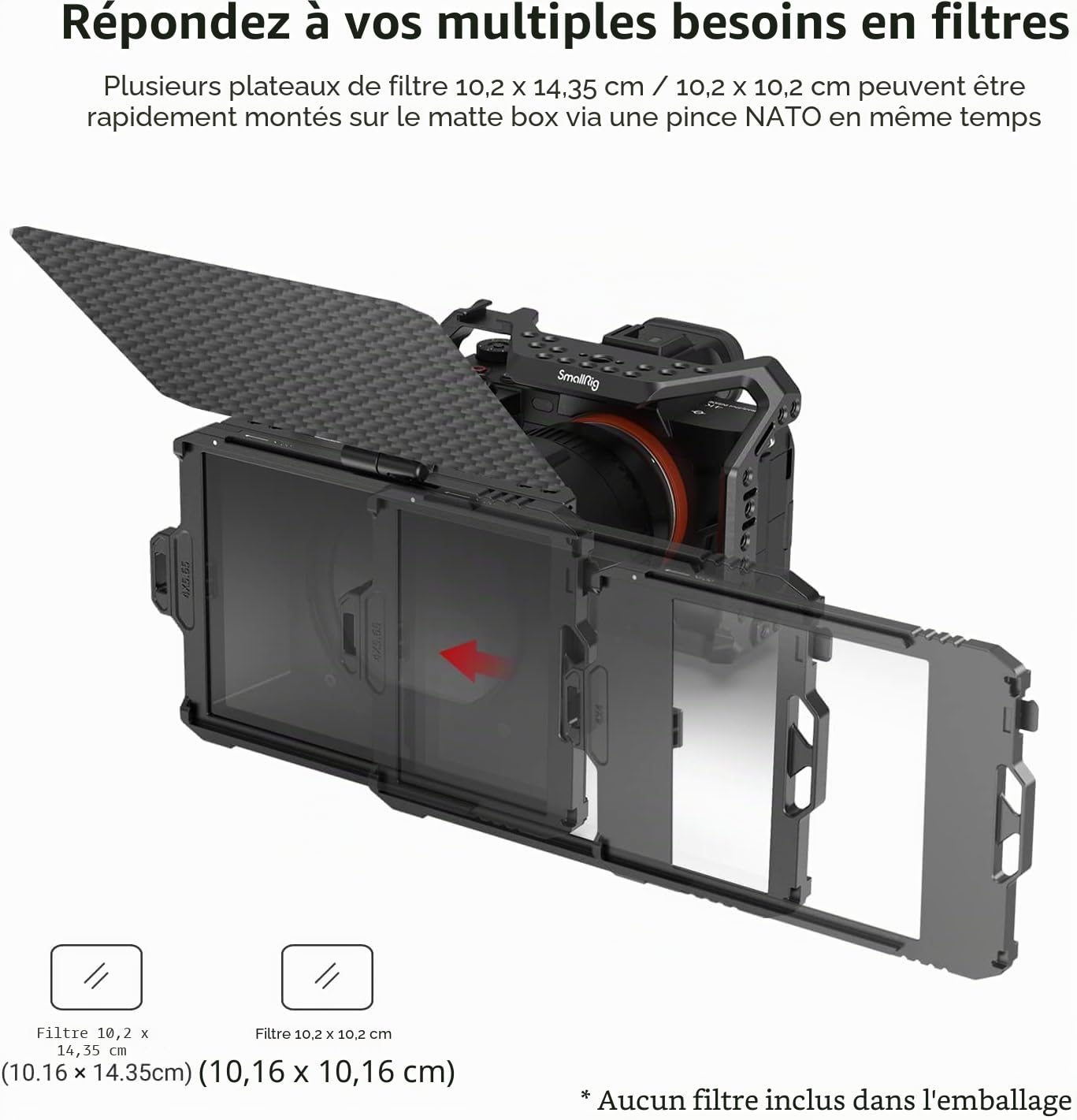 SMALLRIG Mini Matte Box Lite avec Plateau de Filtre à Drapeau Supérieur Compatible avec Les Objectifs 67mm/72mm/77mm/82mm/95mm pour Reflex Numériques et Camera sans Miroir - 3575