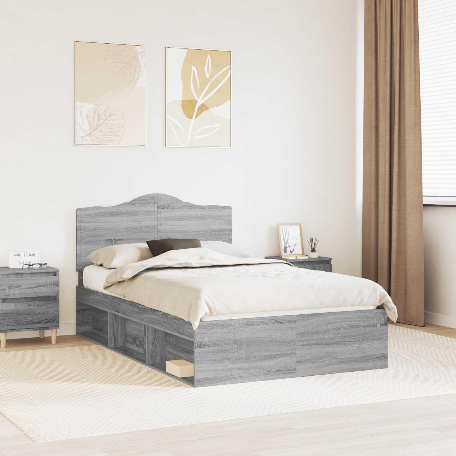 vidaXL Estructura de Cama con cabecera Gris Sonoma 120 x 190 cm