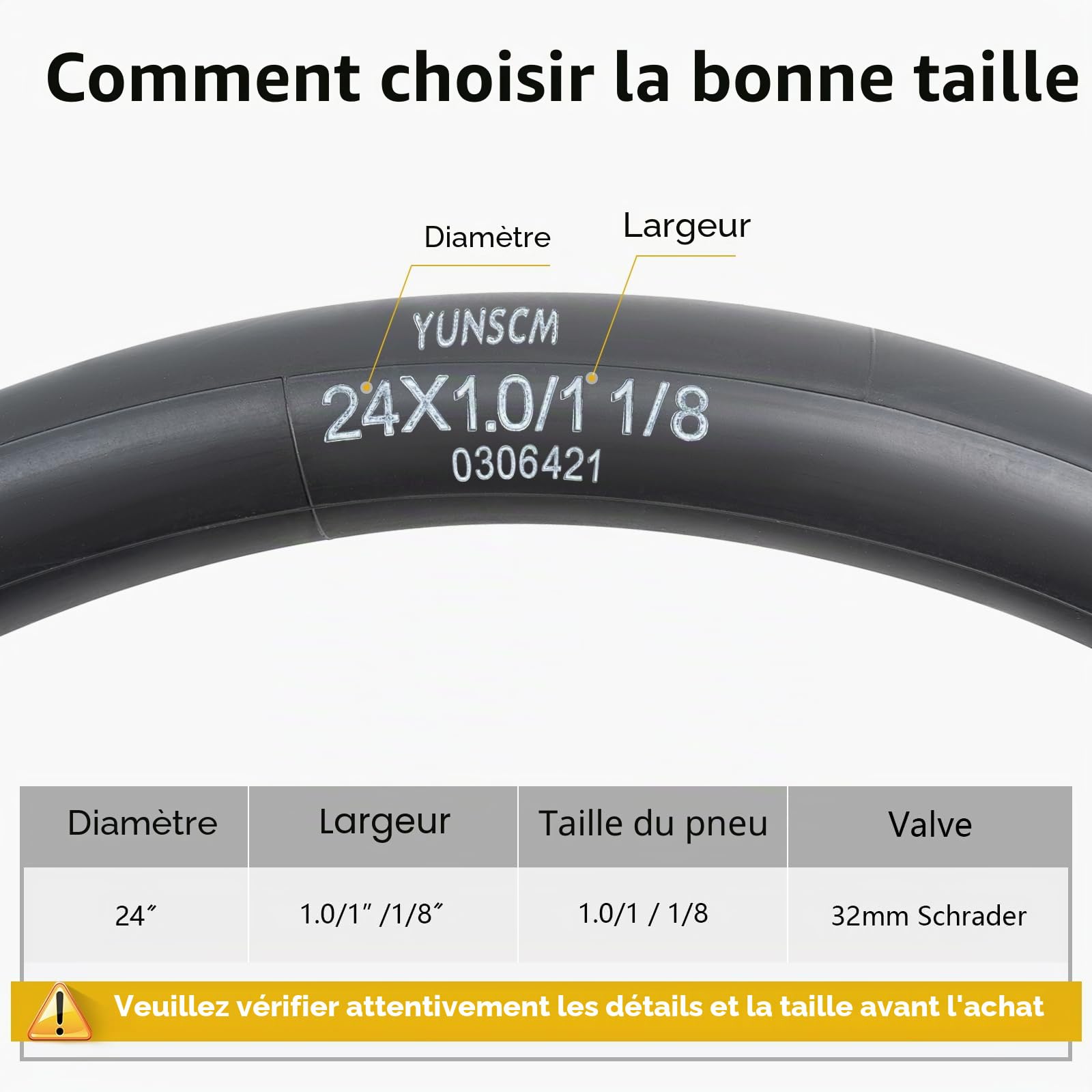 YunSCM 2PCS 25/28-540 épaissies Chambre à air 24X1.0 24x1 1/8 AV32mm Valve Compatible 24 Pouces Chambre à air pour Fauteuil Roulant