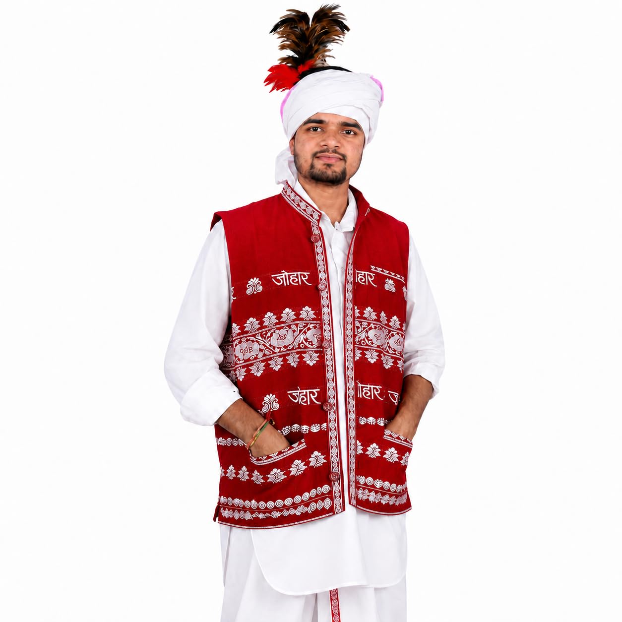 thandar Adivasi Koti for Men | Tribal Ethnic Waistcoat | Folk Dance Jacket | Red-picture-25