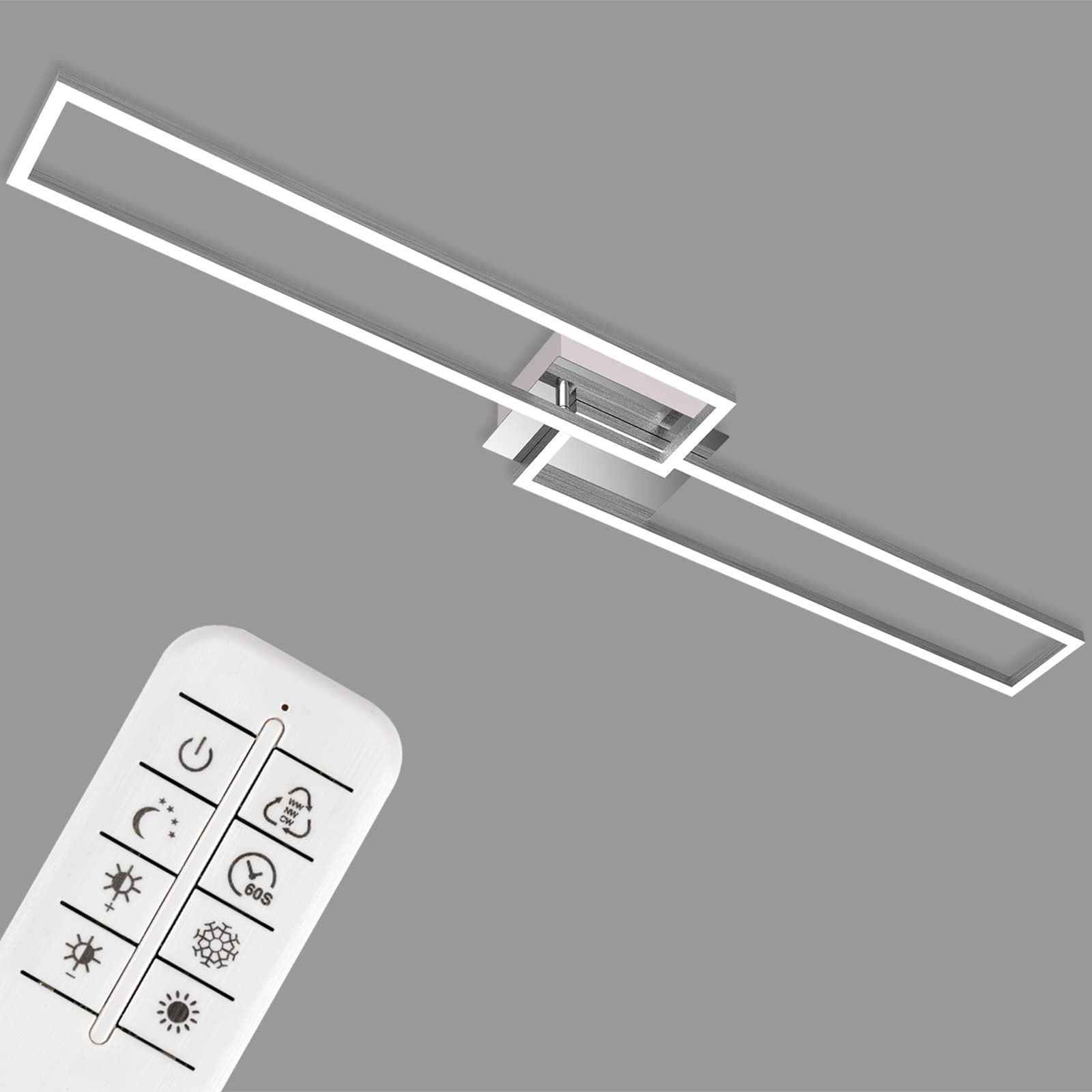 BRILONER Leuchten - Lámpara de Techo LED, Lámpara de Techo Regulable, Incluye Control Remoto, Control de Color de Temperatura, Función de Luz Nocturna y Temporizador, 1100x248 x78 cm, Cromo-Aluminio