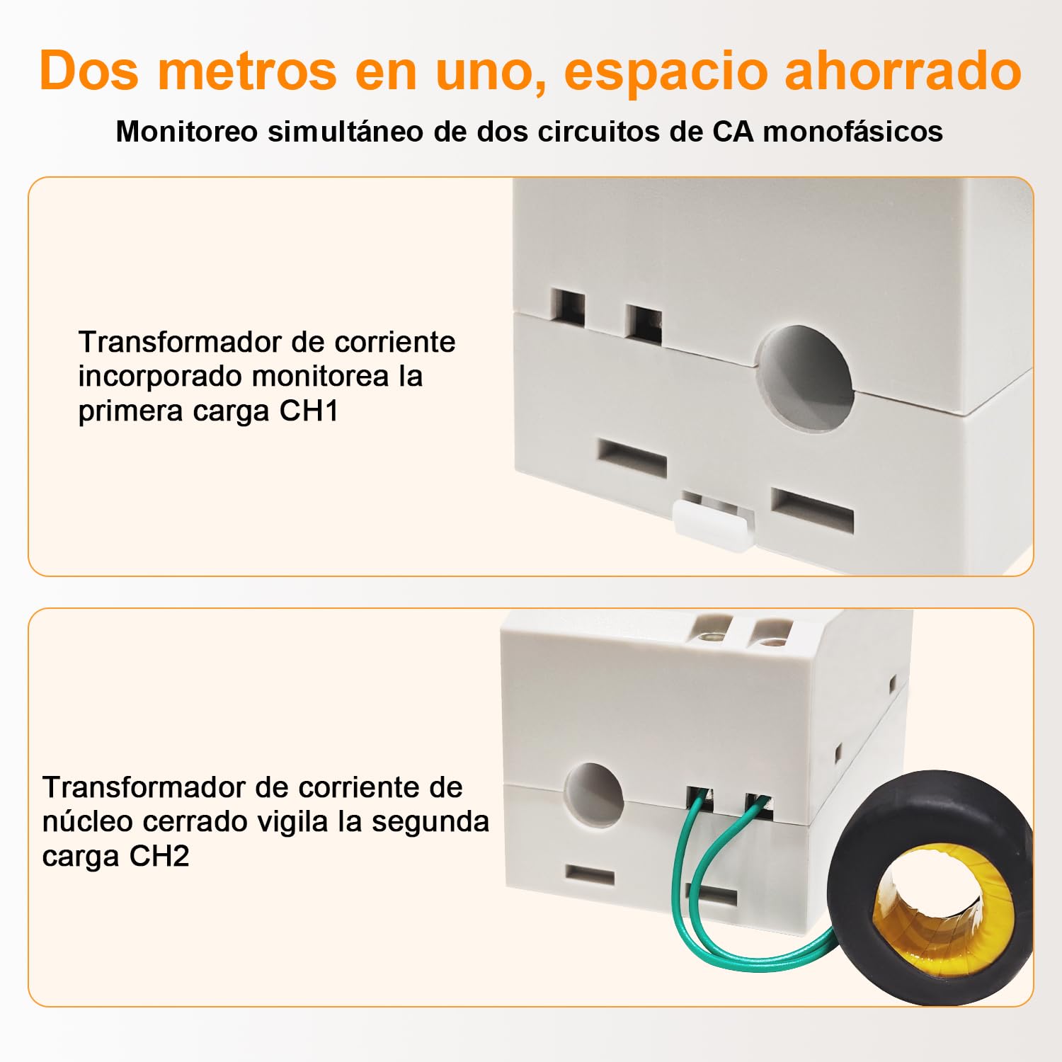 KETOTEK Medidor de Energía Monofásico, 2 Circuitos, Contador Eléctrico Carril DIN con 2 x 100A CT, Digital Voltímetro Amperímetro AC40-300V