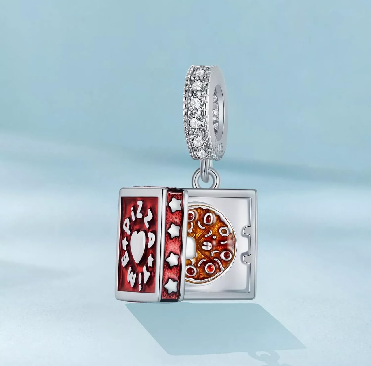 Charm-Anhänger „I Love Pizza“ echtem 925er Sterlingsilber, kompatibel Armband