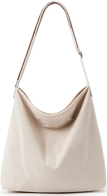 KALIDI Women's Thickened Corduroy Tote Bag with Zip Waterproof Shoulder Bag with Pockets Casual Crossbody Handbags with Adjustable Shoulder Straps for School, College, Work