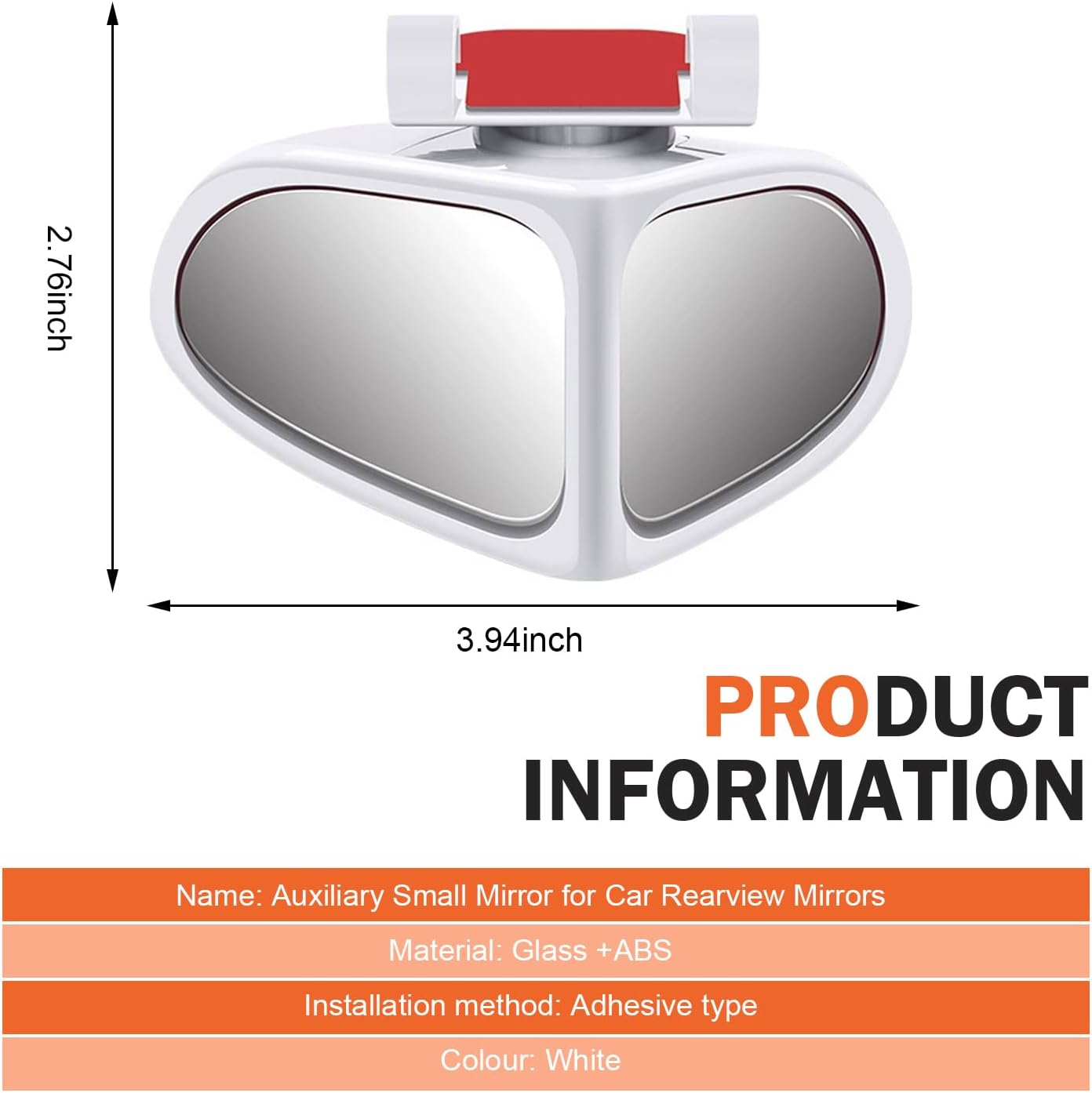 2 PCS Car Blind Spot Mirror, Double-Sided Wide Angle 360 Degree Adjustable Rearview Mirror, HD Glass Auxiliary Automotive Rear View Specular Accessories, Universal for Most Cars (White)