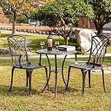Withniture 3 Piece Bistro Patio Set Cast Alumiunm Patio Furniture Set,All Weather Bistro Table and Chairs Set of 2 with 1.97" Umbrella Hole,Outdoor Patio Bistro Sets for Garden(Antique Bronze)