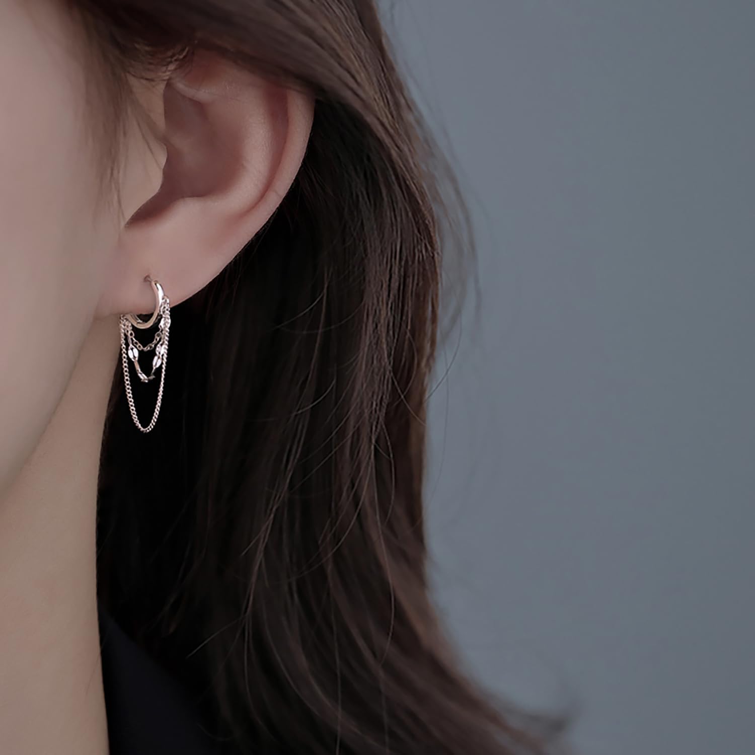 Reffeer Solid 925 Sterling Silver Chain Drop Earrings Hoop for Women Teens Hoop Earrings Tassel Chain Huggie Dangle Earrings