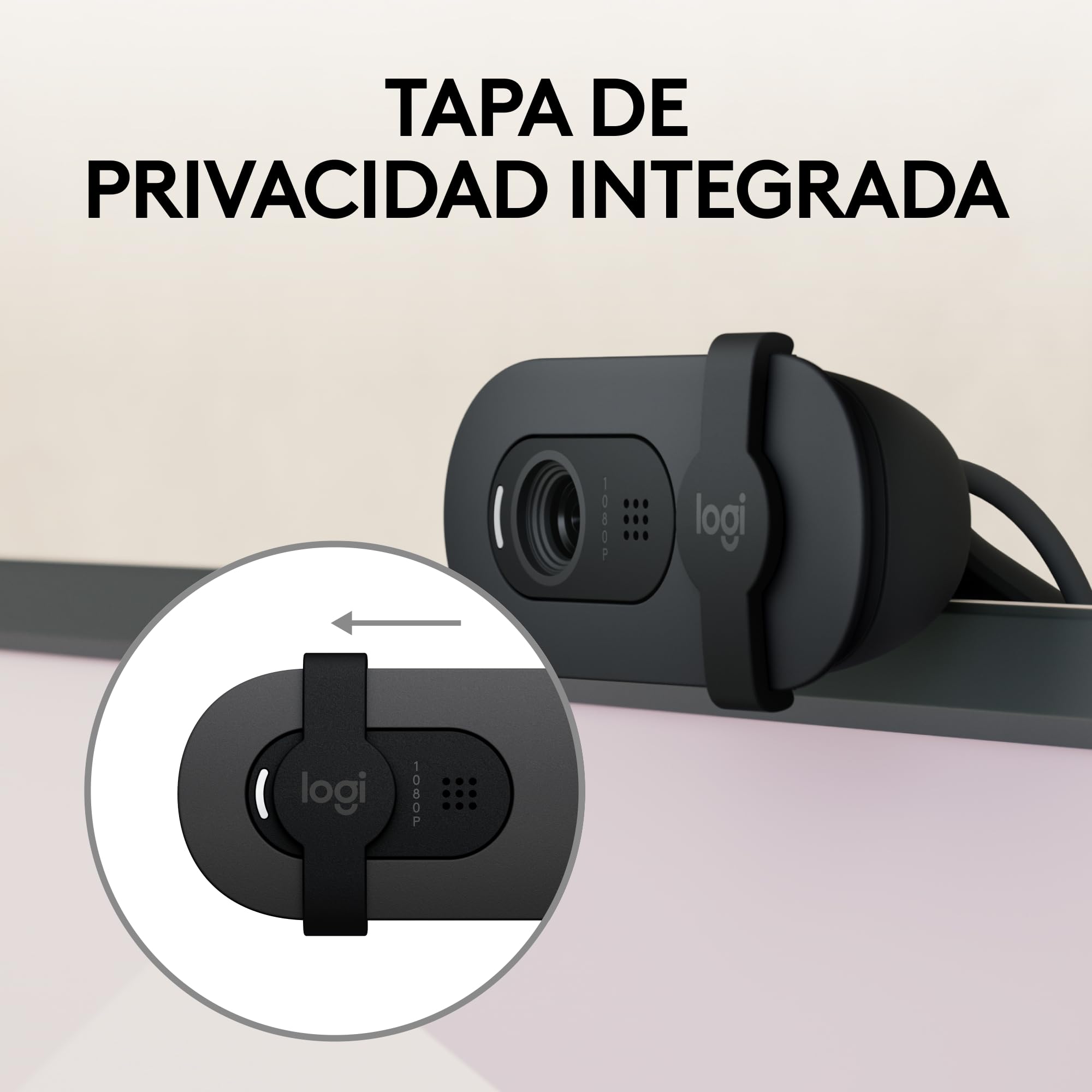 Logitech Brio 100, cámara web Full HD para reuniones y streaming, equilibrio de iluminación automático, micrófono integrado, tapa de privacidad, USB-A, Microsoft Teams, Google Meet, Zoom y más,Grafito